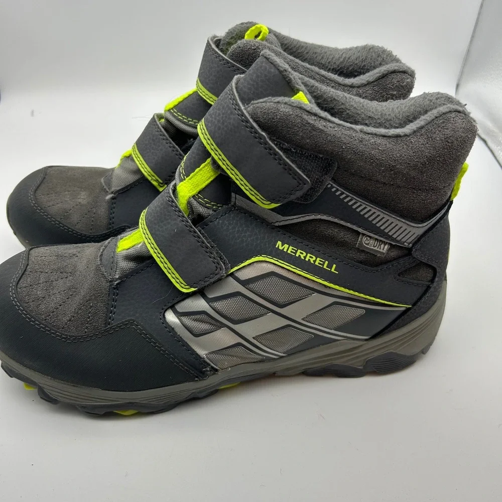 Merrell ML-B Moab Polar Waterproof Winter Boots Grey Lime Green Kids 6.5 MY57097